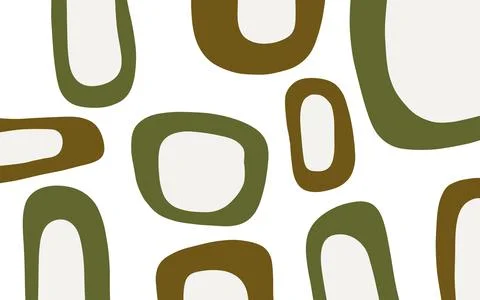Hand drawn linear abstract design elements in olive colors. Organic oval sh.. イラスト素材