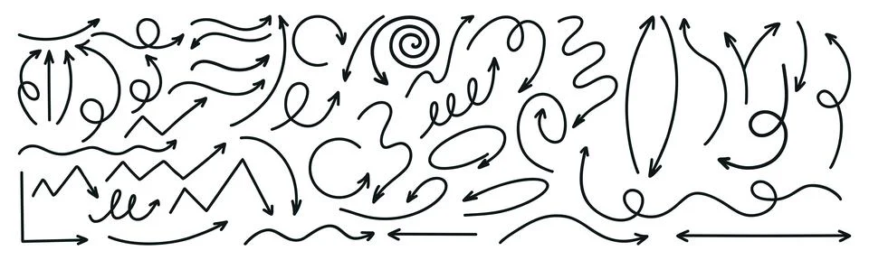 Hand Drawn linear Arrow. isolate doodles. Vector illustration. Concept curv.. Stock Illustration