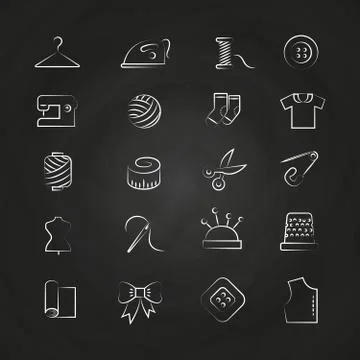 Hand drawn linear fabric, sewing, tailor, knitting icons Stock Illustration