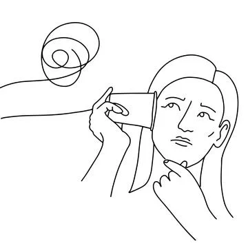 Hand drawn linear illustration of cups joined by a chaotic string for complex イラスト素材