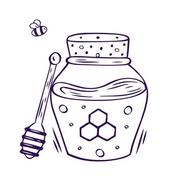 Hand drawn linear illustration of a honey jar Stock Illustration