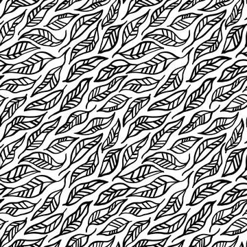 Hand drawn linear leaves vector seamless pattern. Illustrazione stock