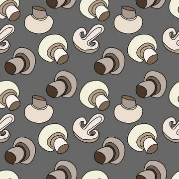 Hand drawn linear mushroom seamless pattern. mushroom vegetable illustration. Stock Illustration