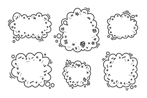 Hand drawn linear speech bubble vector set. Various shape call out shape coll Stock Illustration