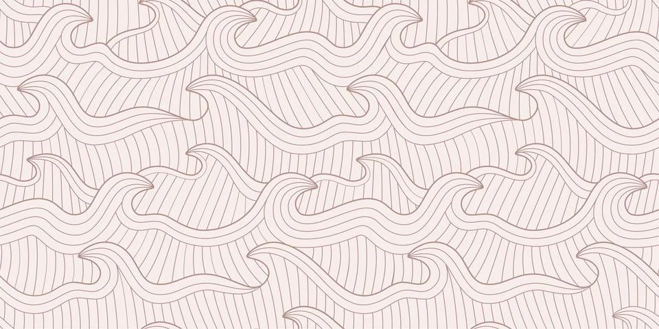 Hand drawn linear waves, ocean, sea, water seamless pattern. Bohemian style Stock Illustration