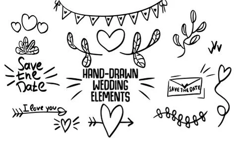 Hand-drawn lines and elements for wedding and celebration. Love doodles of be Stock Illustration