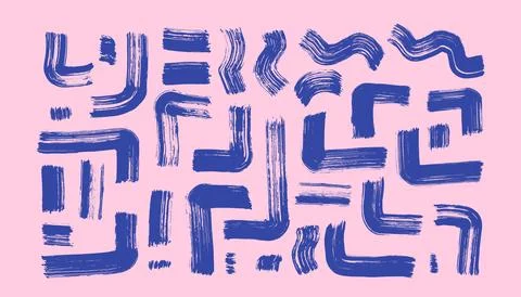 Hand drawn lines set. Geometric brush strokes collage. Blue and pink geometry. Stockillustratie