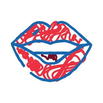 Hand drawn lips with red scribble filling a doodle drawing イラスト素材