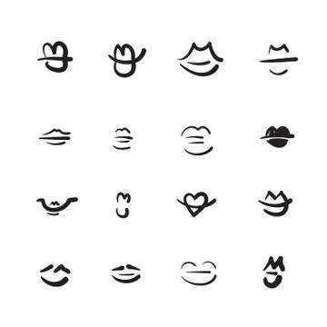 Hand drawn lips vector illustration icon set Stock Illustration