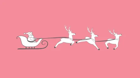 Hand drawn loop animation of Santa Claus in sleigh carried by reindeer Stock Footage 142268552