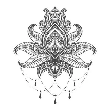Hand Drawn Lotus Flower Pattern Tattoo Stock Illustration