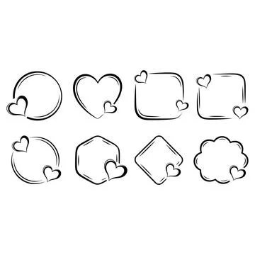 Hand Drawn Love Frames and Heart Shapes Set Stock Illustration