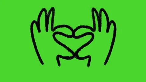 Hand Drawn Love Hands Heart Gesture Animation on Green Screen | Romantic Stock Footage 328469711