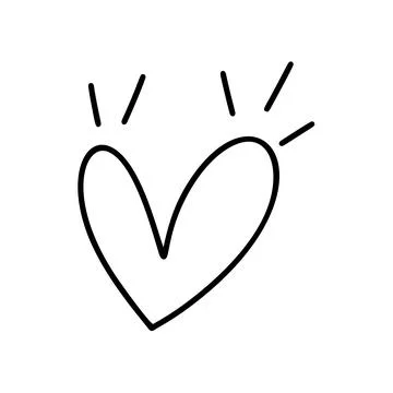 Hand drawn love heart with rays vector logo line illustration. Black outline Stock Illustration