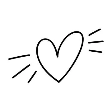 Hand drawn love heart with rays vector logo line illustration. Black outline Stock Illustration