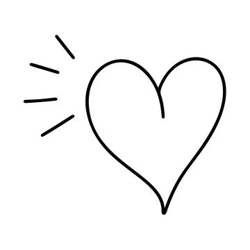Hand drawn love heart with rays vector logo line illustration. Black outline Stock Illustration