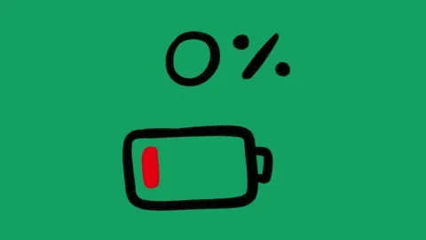 Hand Drawn Low Battery 0 Percent Indicator Animated Icon on Green Screen Stock Footage 341310628