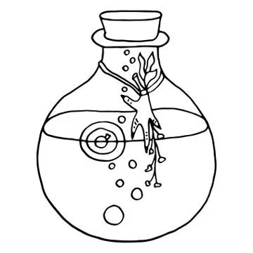 Hand drawn magic bottle with chicken paw. Stock Illustration