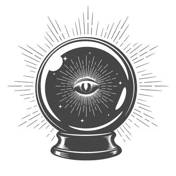 Hand Drawn Magic Crystal Ball with Eye of Providence Inside Stock Illustration