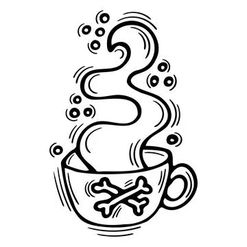 Hand drawn magic cup with love potion. Doodle alchemist mug with poison, el.. Stock Illustration