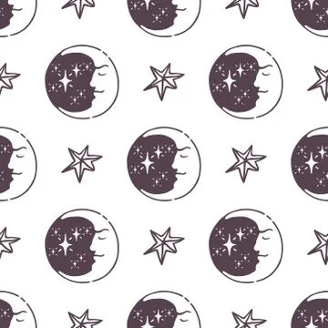 Hand drawn magic esoteric moon nature cosmos cycle satellite surface whole cycle Ilustração Stock