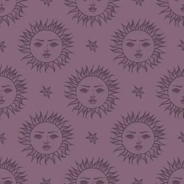 Hand drawn magic esoteric sun planet seamless pattern background star vector Stock Illustration