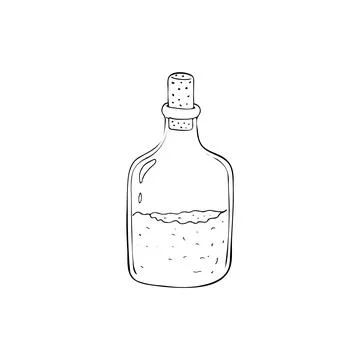 Hand-drawn magic flask with sand, witch bottle, magic potion vector illustr.. Stock Illustration