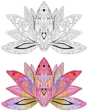 Hand drawn magic flower with high details isolated on white background. 스톡 일러스트