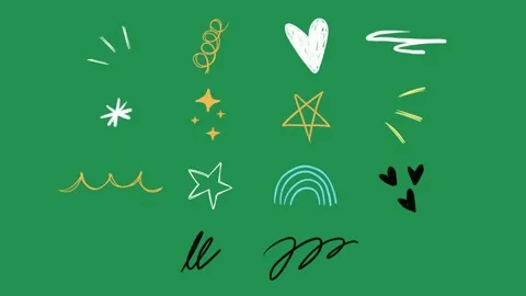 Hand Drawn Magic Sparkles and Stars Asset Pack on Green Screen Overlay Видео 336579226