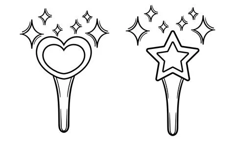 Hand drawn magic wand shaped heart and star Stock Illustration