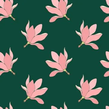 Hand drawn magnolia pattern Stock Illustration