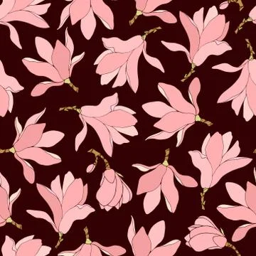 Hand drawn magnolia pattern Stock Illustration