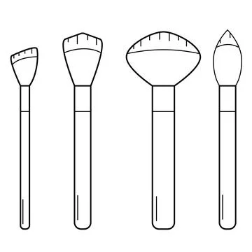 Hand drawn makeup brushes. A tool for applying cosmetics to the face. Stock Illustration