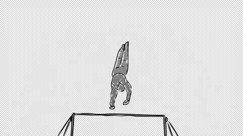 A hand drawn man doing Gymnastic on transparent (alpha) background Stock Footage 249619703