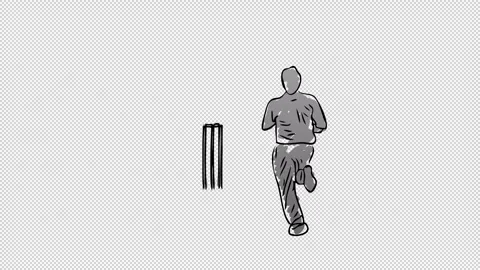 A hand drawn man playing cricket and running on transparent background Stock Footage 249591034