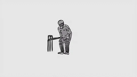 A hand drawn man playing cricket on transparent (alpha) background Stock Footage 249591231