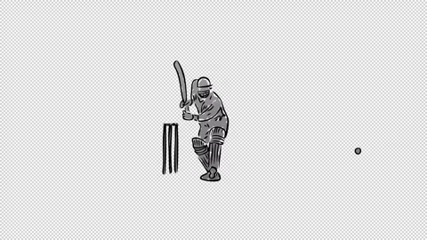 A hand drawn man playing cricket with transparent (alpha) background Stock Footage 249591307