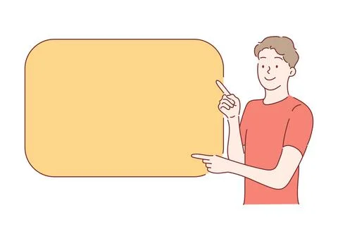 Hand drawn man pointing finger at copy space Stock Illustration