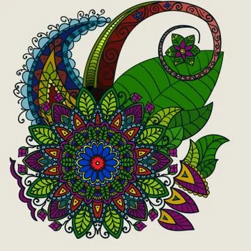 Hand drawn Mandala, circular colored pattern for decoration Stock Illustration
