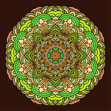 Hand drawn mandala colorful on dark background Stock Illustration
