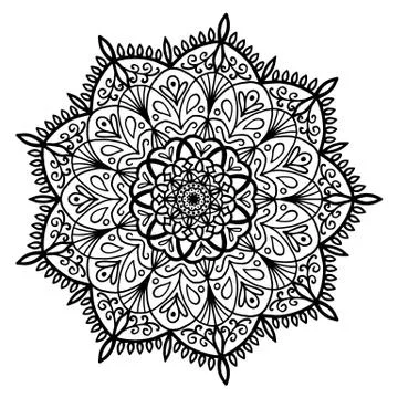 Hand drawn mandala with floral elements for coloring book Stock Illustration