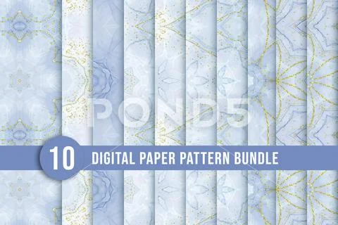 Hand-drawn mandala paper pattern collection with flower shapes. Beautiful blu PSD Template