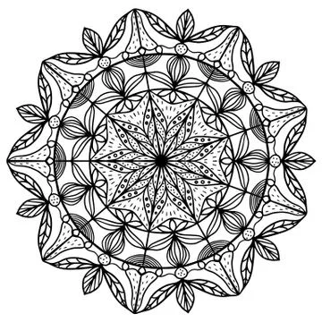Hand drawn mandala pattern for coloring book, black outline, raster Illustrazione stock