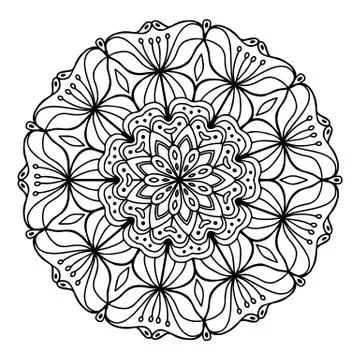 Hand drawn mandala pattern with flower elements for coloring book Stock Illustration