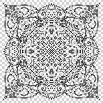 Hand Drawn Mandala Pattern on White Background, Coloring Book and Tattoo Design Stock Illustration