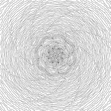 Hand-drawn mandala-type Doodles have black contour repeating elements on a white Stock Illustration