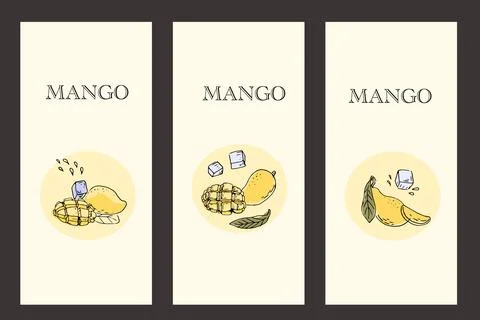 Hand drawn Mango fruit labels or posters with ice イラスト素材