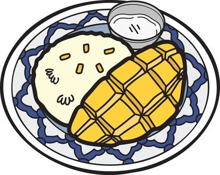 Hand Drawn Mango sticky rice or Thai food illustration Stock Illustration