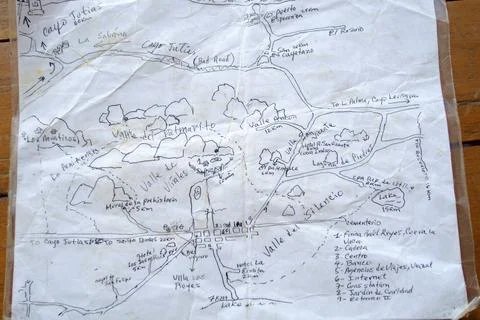 Hand drawn map given out to tourists Vinales Cuba Stock Photos