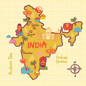 Hand drawn map of india Stock Illustration